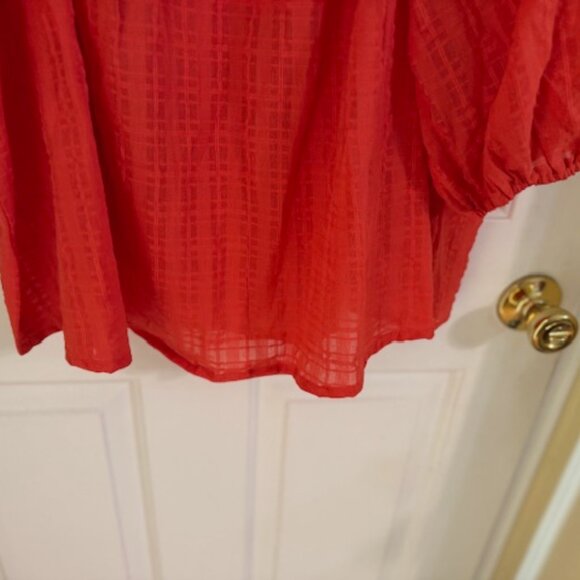 Max Studio Crochet Trim Eyelet Round Neck Top in Lava - Picture 2 of 5